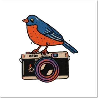 Retro bird on camera Posters and Art